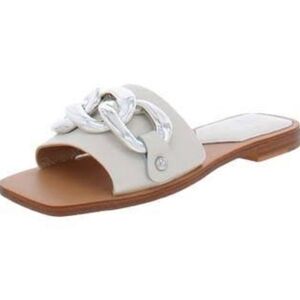 Marc Fisher Rosely Ivory Colored Leathers Slides With Silver Chain Accent